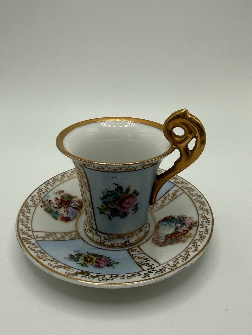 Vintage, SGK ,China, Demitasse Cup & Saucer, French Courting Scene .